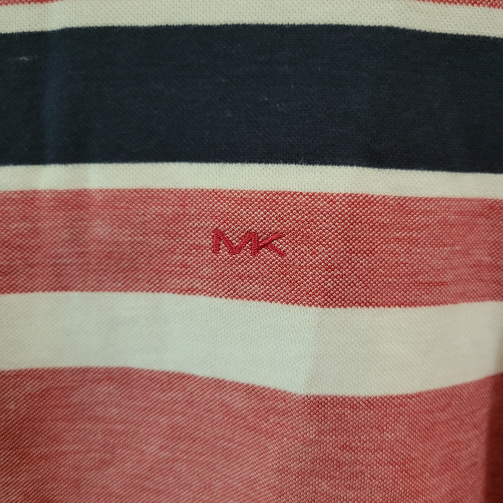 Michael Kors Men's Short Sleeve Polo Shirt in Red With Black And White Stripes - Picture 3 of 5